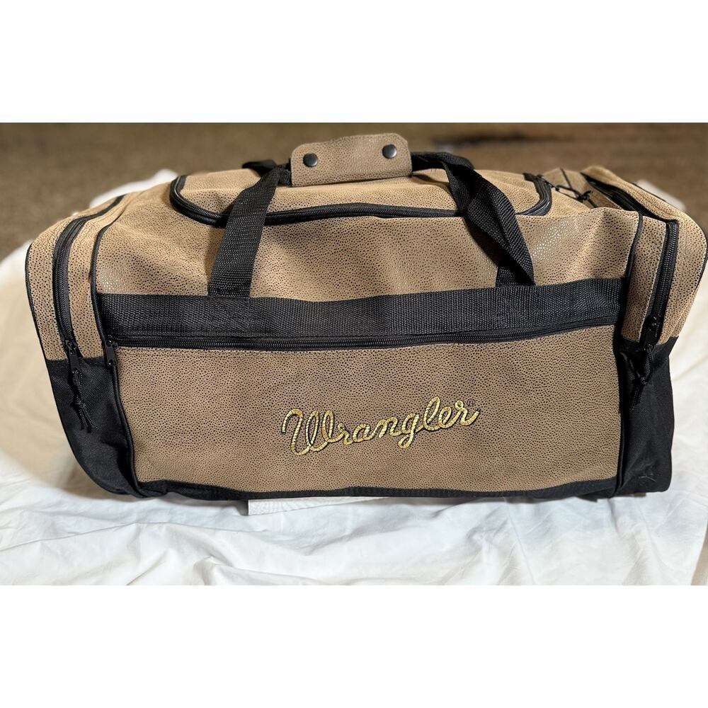 Vintage Wrangler Texas Stampede Western Duffle Bag Tan Black Rodeo Travel Gym